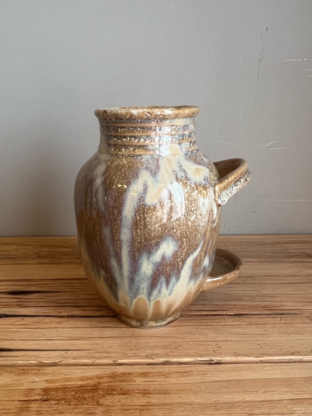 Handcrafted Brown Ceramic Vase with Cream Drip Glaze